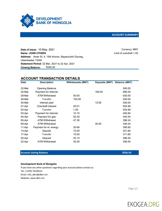 Banque de développement de Mongolie Excel pdf
